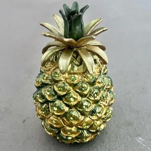 Small Pineapple Trinket Box with Green Gems; New!